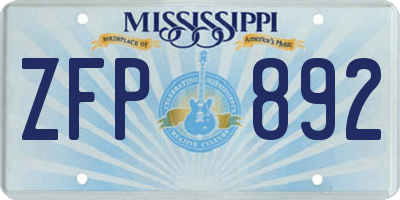 MS license plate ZFP892