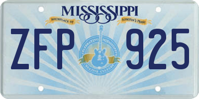 MS license plate ZFP925