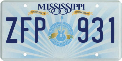 MS license plate ZFP931