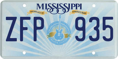 MS license plate ZFP935