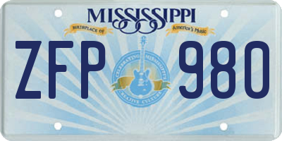 MS license plate ZFP980