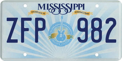 MS license plate ZFP982