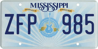 MS license plate ZFP985