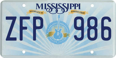 MS license plate ZFP986