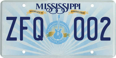 MS license plate ZFQ002