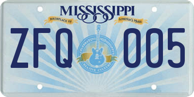 MS license plate ZFQ005