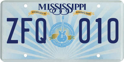 MS license plate ZFQ010