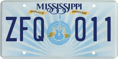 MS license plate ZFQ011
