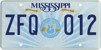 MS license plate ZFQ012