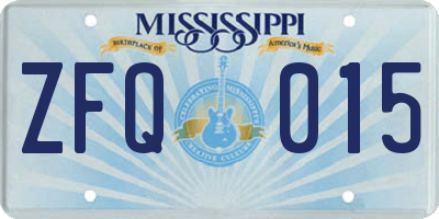 MS license plate ZFQ015