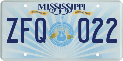 MS license plate ZFQ022