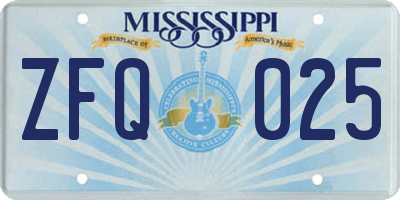 MS license plate ZFQ025
