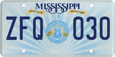 MS license plate ZFQ030
