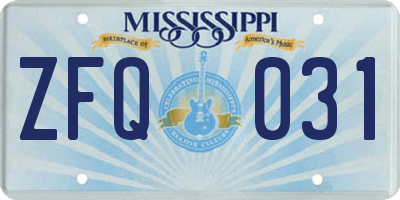 MS license plate ZFQ031