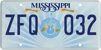 MS license plate ZFQ032