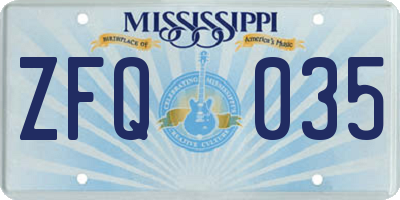 MS license plate ZFQ035