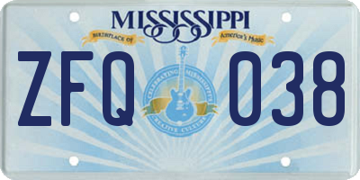 MS license plate ZFQ038