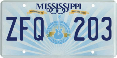 MS license plate ZFQ203