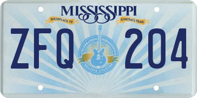 MS license plate ZFQ204