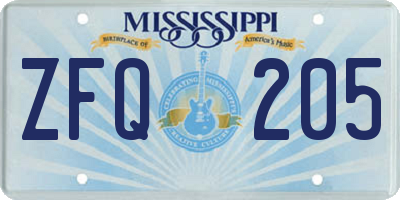 MS license plate ZFQ205