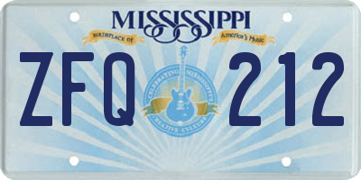 MS license plate ZFQ212