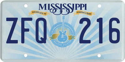 MS license plate ZFQ216