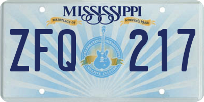 MS license plate ZFQ217