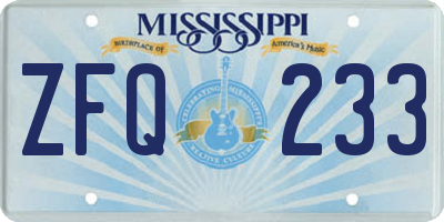 MS license plate ZFQ233