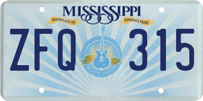 MS license plate ZFQ315