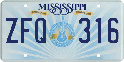 MS license plate ZFQ316