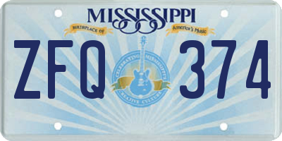 MS license plate ZFQ374