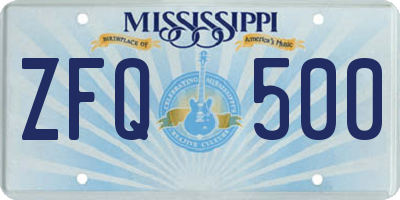 MS license plate ZFQ500