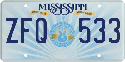 MS license plate ZFQ533