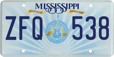 MS license plate ZFQ538