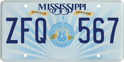 MS license plate ZFQ567