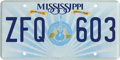 MS license plate ZFQ603