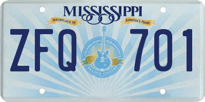 MS license plate ZFQ701