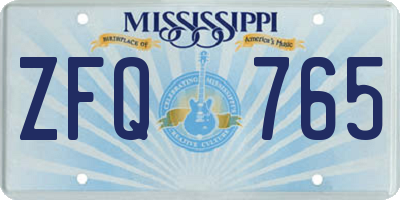 MS license plate ZFQ765