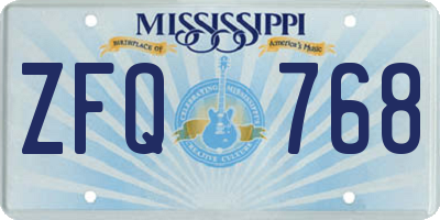 MS license plate ZFQ768