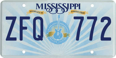 MS license plate ZFQ772