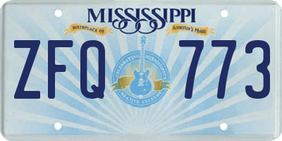 MS license plate ZFQ773