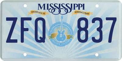 MS license plate ZFQ837
