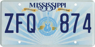 MS license plate ZFQ874