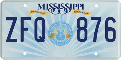 MS license plate ZFQ876
