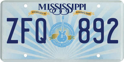 MS license plate ZFQ892