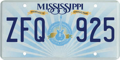 MS license plate ZFQ925