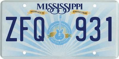 MS license plate ZFQ931