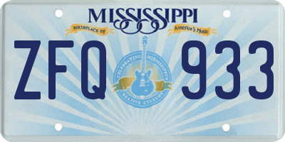 MS license plate ZFQ933