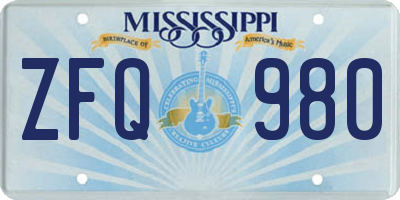 MS license plate ZFQ980