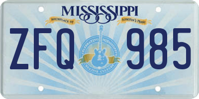 MS license plate ZFQ985